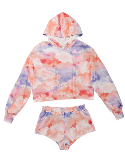 Tie-Dyed Hooded Sweatshirt&Shorts Suits