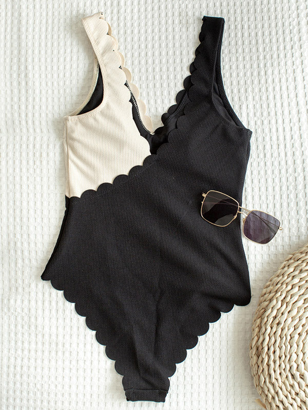 Asymmetric Split-Joint V-Neck One-Piece Swimwear