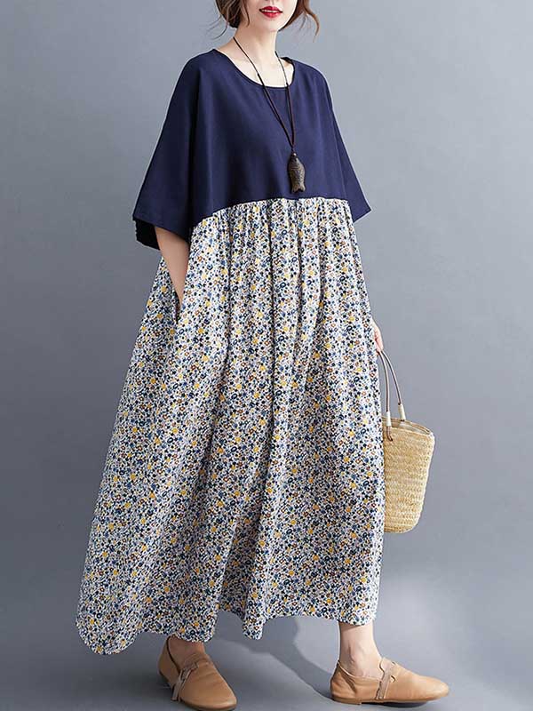 Original Floral Round-Neck Dress