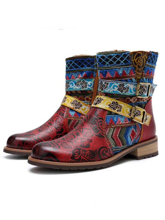 Bohemian new casual retro ethnic style leather boots