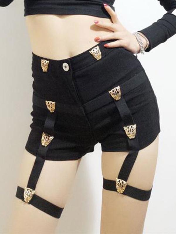 Punk Tiger Garter Black High Waist Shorts