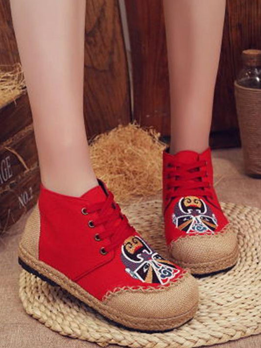 Ethnic style handmade straw flat round linen comfortable breathable shoes