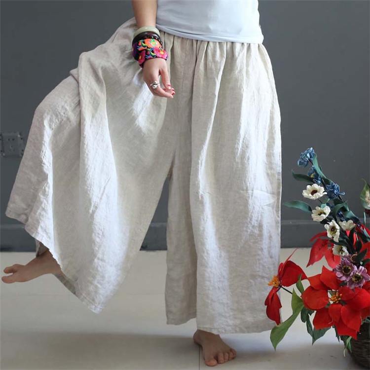 Women Soft Summer Loose Linen Wide Leg Pants