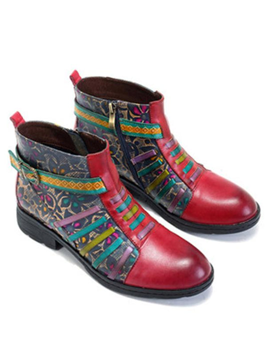 Red Casual vintage ethnic style leather boots