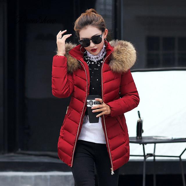 Winter Down Coat Jacket Hooded Parka with Fur Collar