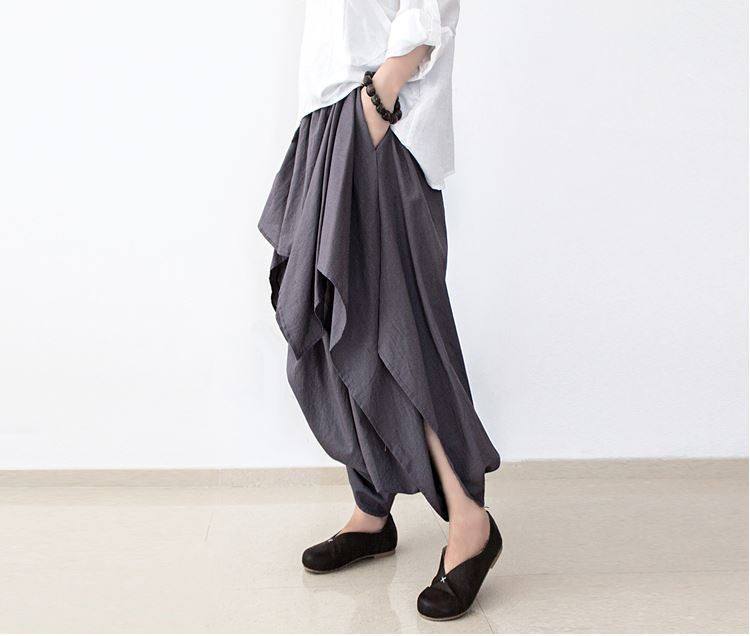 Loose Women Cotton Linen Wide Leg Pants