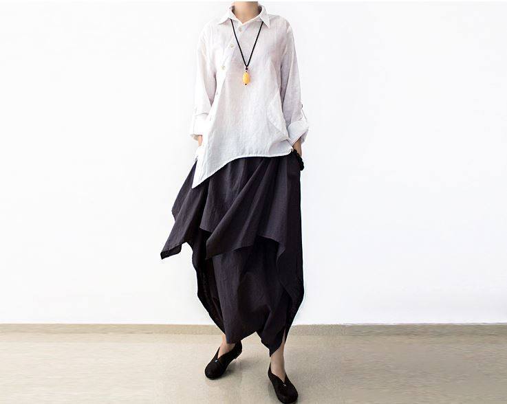 Loose Women Cotton Linen Wide Leg Pants