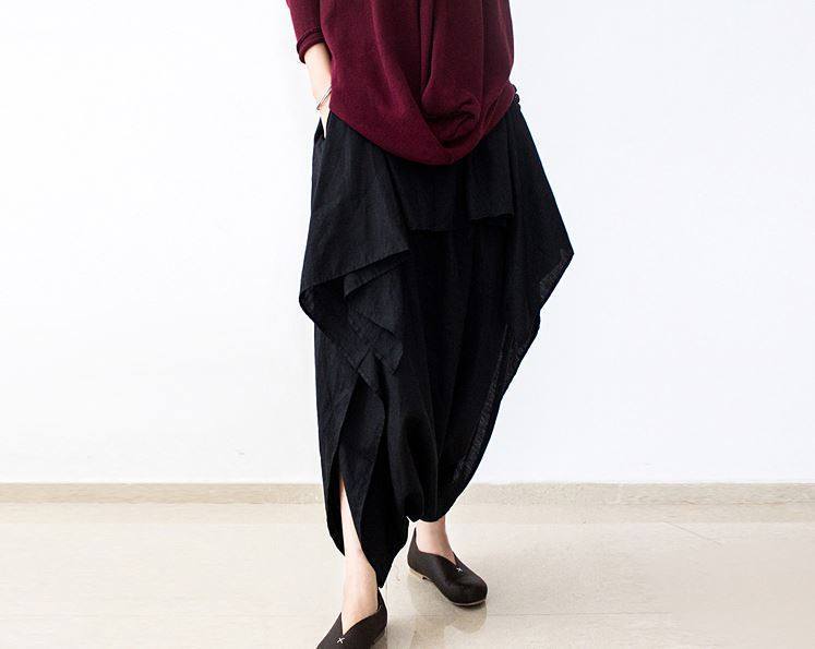 Loose Women Cotton Linen Wide Leg Pants