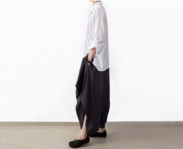 Loose Women Cotton Linen Wide Leg Pants