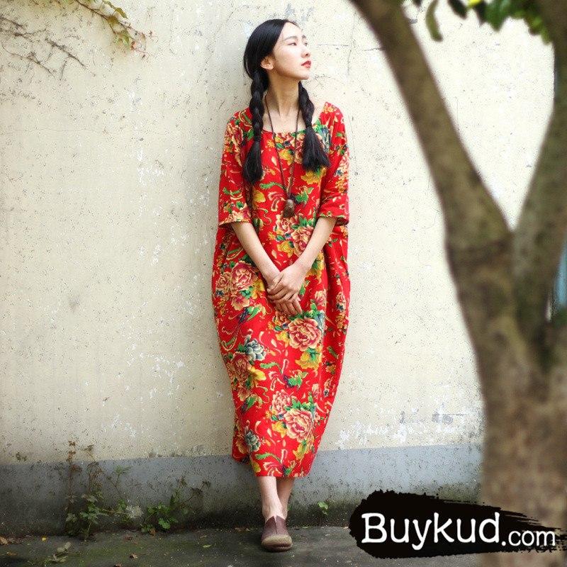 Women spring cotton linen dress